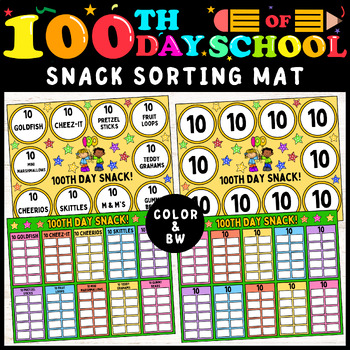 Preview of 100th Day Snack Sorting Mat, 100th Day of School Math Activity, 101 Days Math