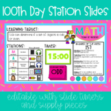 100th Day Station Assignment Slides with Timer |  Editable