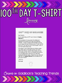 Preview of 100th Day T-Shirt Letter (editable)