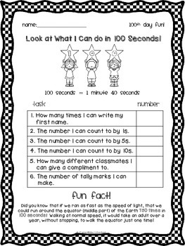100th Day of School 7 Activities/ Worksheets for 1st and 2nd Grade