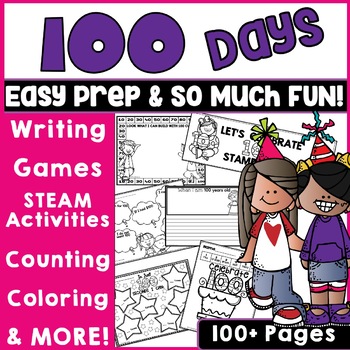 Preview of 100th Day of School Activities Worksheets 100 Days Math Kindergarten First Grade