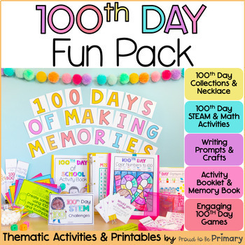 Preview of 100th Day Activities - 100 Days of School Craft, Math, Games, Bulletin Board