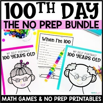 100th Day of School Activities Bundle of Reading Printables & Math Games