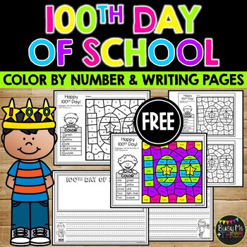 Preview of 100th Day of School Activities Color by Number and Writing Pages FREEBIE