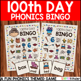 100th Day of School Activities, Phonics Bingo, No-Prep CVC