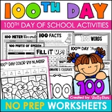 100th Day of School Activities Reading and Math Worksheets
