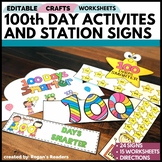 100th Day of School Activities - Worksheets - Station Signs