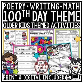 Preview of 100th Day of School Activities Writing Prompts Math Choice Boards 3rd 4th Grade