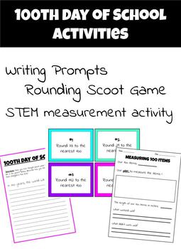 Preview of 100th Day of School Activities: Writing,  Scoot Game, and STEM Activity!