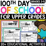 100th Day of School Activities for 3rd 4th 5th 6th Grade Math and Writing