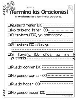 100th Day of School Activities for Kindergarten IN SPANISH | TpT