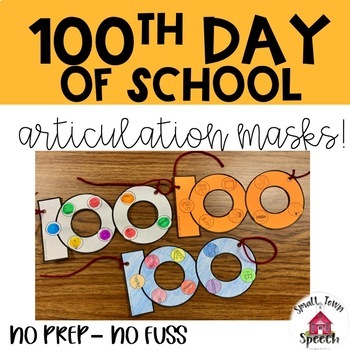 Preview of 100th Day of School Articulation Masks- Speech Therapy Craft- Activity
