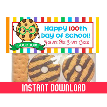 100th Day of School Bag Toppers / Sized for Ziplocs / Smart Cookie Rainbow
