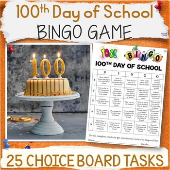 Preview of 100th Day of School Bingo Game, NO PREP Middle School Activities Choice Board