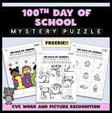 100th Day of School CVC Words Mystery Puzzle FREEBIE  - CV