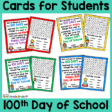100th Day of School Cards for Students - Editable in color