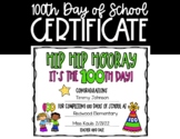 100th Day of School Certificate EDITABLE