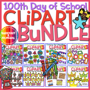 Preview of 100th Day of School Clipart Bundle 2022 - shapes, counting, letters