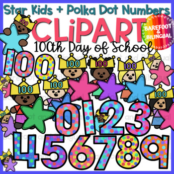 Preview of 100th Day of School Clipart - Star Kids - Polka Dot Numbers - 100 Days - Math