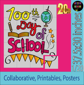 Preview of 100th Day of School Collaborative Coloring Poster, 100 Days Smarter on Books