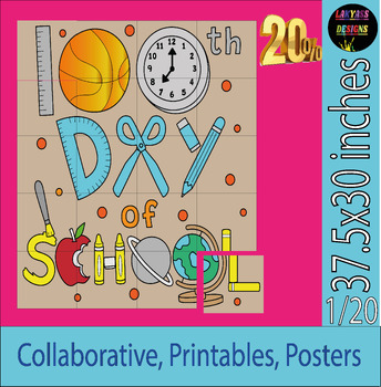 Preview of 100th Day of School Collaborative Coloring Poster, 100 Days Smarter on Books