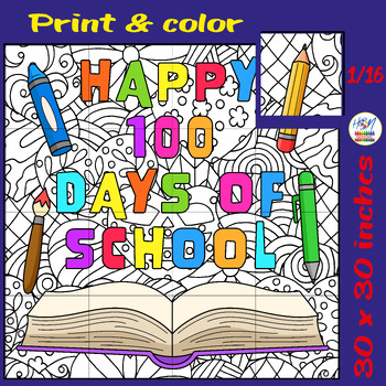 Preview of 100 Day of School Collaborative Coloring Poster, 100th Day Bulletin Board Crafts