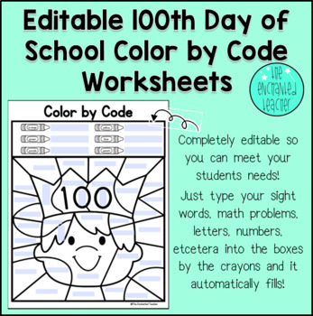 Preview of 100th Day of School Color by Code Worksheets | Math | Literacy