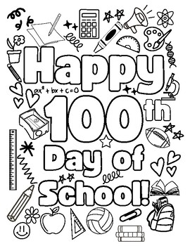 100th Day of School Coloring Page by JustAnotherPKTeacher | TPT