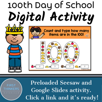 Preview of 100th Day of School Digital Activities for Google Slide Seesaw PowerPoint