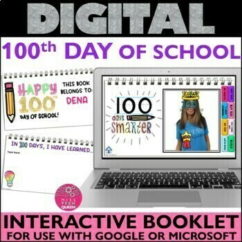 Preview of 100th Day of School Digital Booklet Day writing activities Google Slides 100