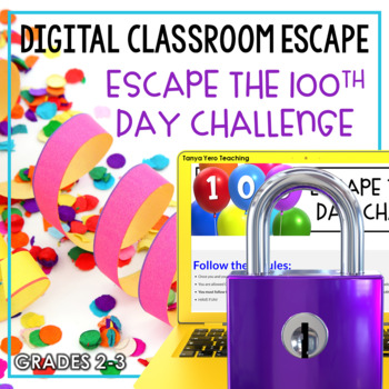 Preview of 100th Day of School Activities Digital Escape Room Math Game | Grades 2-3