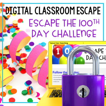 Preview of 100th Day of School Activities Digital Escape Room Math Game | Grades 4-6
