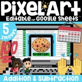 100th Day of School Pixel Art Math Addition and Subtractio