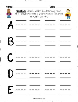 100th Day of School Handwriting Practice Writing Letters-Uppercase and ...