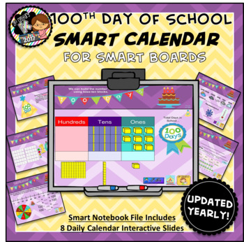 Preview of Interactive Calendar for SMART Board PK, K, 1st, 2nd - 100th Day of School