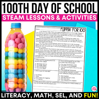 Preview of 100th Day of School Snack, Collection, & Stations with Reading Activities & STEM