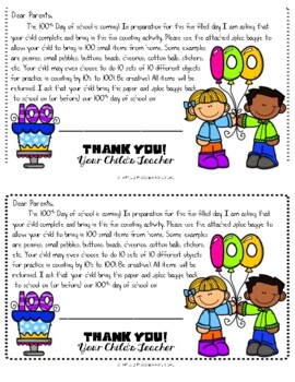 Preview of EDITABLE 100th Day of School Homework Project Letter