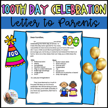 Preview of 100th Day of School Letter to Parents - Editable Date