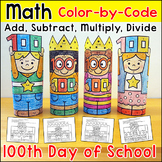 100th Day of School Craft - 3D Characters Math Coloring Pages