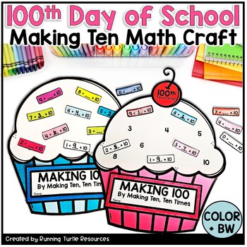 Preview of 100th Day of School Math Craft, Making Ten Cupcake Sprinkle Craft