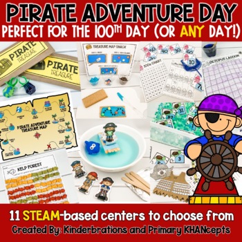 Preview of 100th Day of School PIRATE Day | 11 STEM & Math Centers and Activities