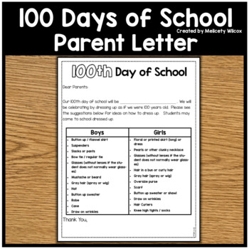 Preview of 100th Day of School Parent Letter Home FREEBIE!