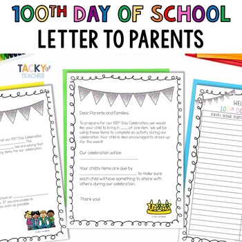 Preview of 100th Day of School Letter to Parents | Sign Up Sheet | Bulletin Board