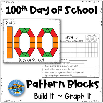 Preview of 100th Day of School Pattern Blocks Puzzles Work Mats and Graphing