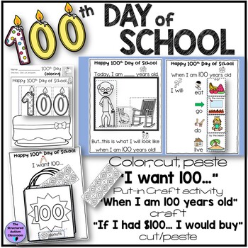 100th Day of School Put-in Craft, Activities, Worksheets, Coloring SPED ...