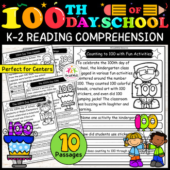 Preview of 100th Day of School Spring Reading Comprehension for K-2 | Passages & Questions!