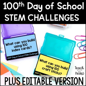 Preview of 100th Day of School STEM Challenge Task Cards