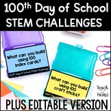 100th Day of School STEM Challenge Task Cards
