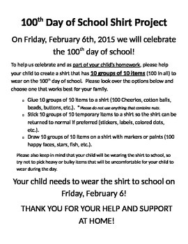 Preview of 100th Day of School Shirt Project