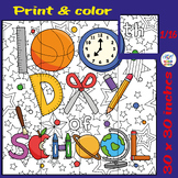 100th Day of School Supplies Collaborative Coloring Poster